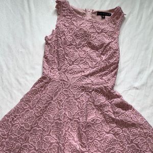 fit and flare pink flower lace print dress